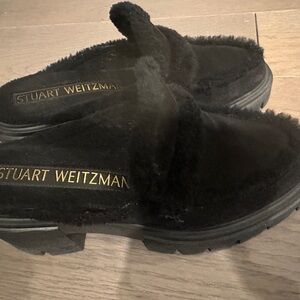 Stuart Weitzman Black Shearling Mules